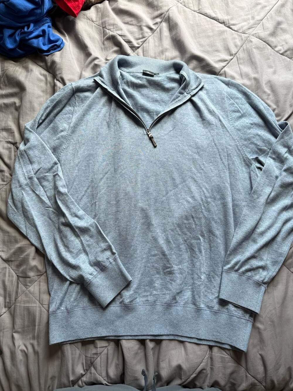 Fairway & Greene Tech Men's Light Blue Quarter-Zip Knit Pullover Sweater Size La
